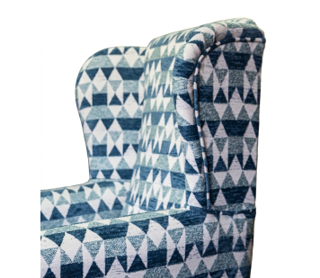 Clearance Standard Wingback Chair in a Blue Geometrical Chenille Fabric