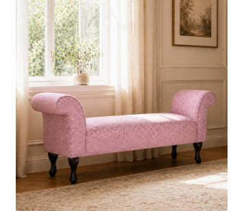 56" Medium Window Seat Settle in Pink Livorno Powder Chenille Fabric