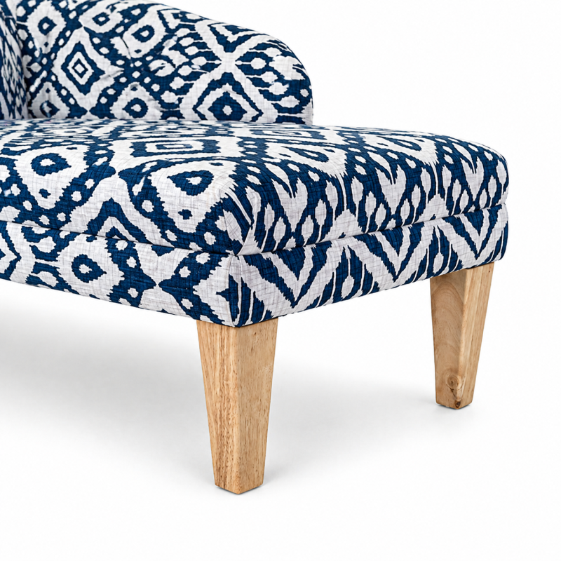 52" Medium Chaise Longue in Blue Marrakech Ink Cotton Fabric