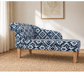 52" Medium Chaise Longue in Blue Marrakech Ink Cotton Fabric