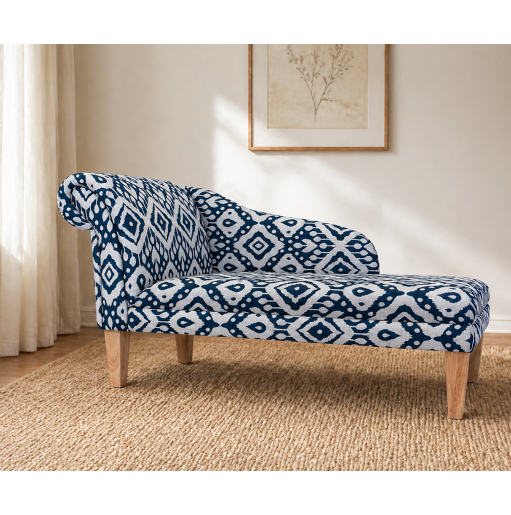 52" Medium Chaise Longue in Blue Marrakech Ink Cotton Fabric