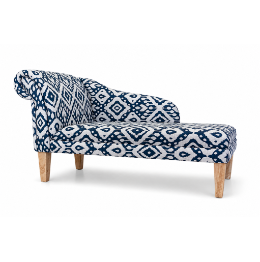 52" Medium Chaise Longue in Blue Marrakech Ink Cotton Fabric