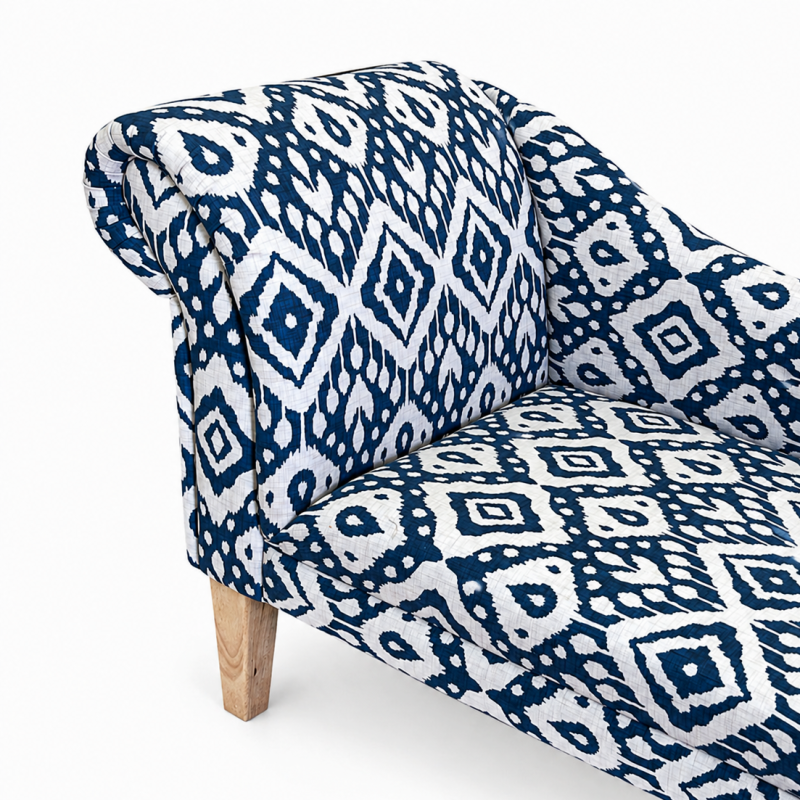 52" Medium Chaise Longue in Blue Marrakech Ink Cotton Fabric