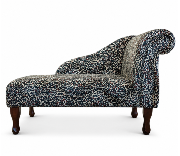 41" Mini Chaise Longue in a Leopard Print Velboa Faux Fur Fabric with Studding