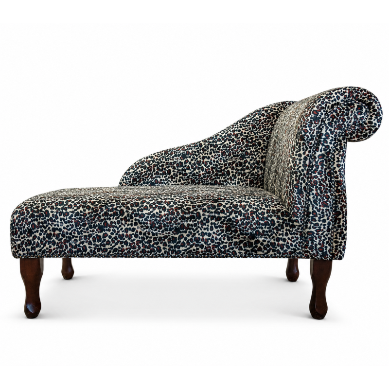 41" Mini Chaise Longue in a Leopard Print Velboa Faux Fur Fabric with Studding 41" Mini Chaise Longue in a Leopard Print Velboa Faux Fur Fabric with Studding