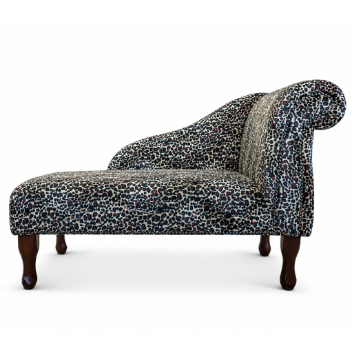 41" Mini Chaise Longue in a Leopard Print Velboa Faux Fur Fabric with Studding