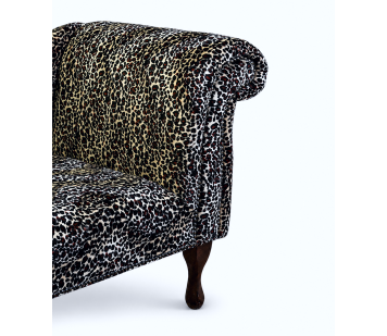 41" Mini Chaise Longue in a Leopard Print Velboa Faux Fur Fabric with Studding