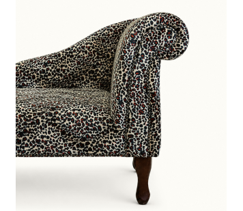 41" Mini Chaise Longue in a Leopard Print Velboa Faux Fur Fabric with Studding