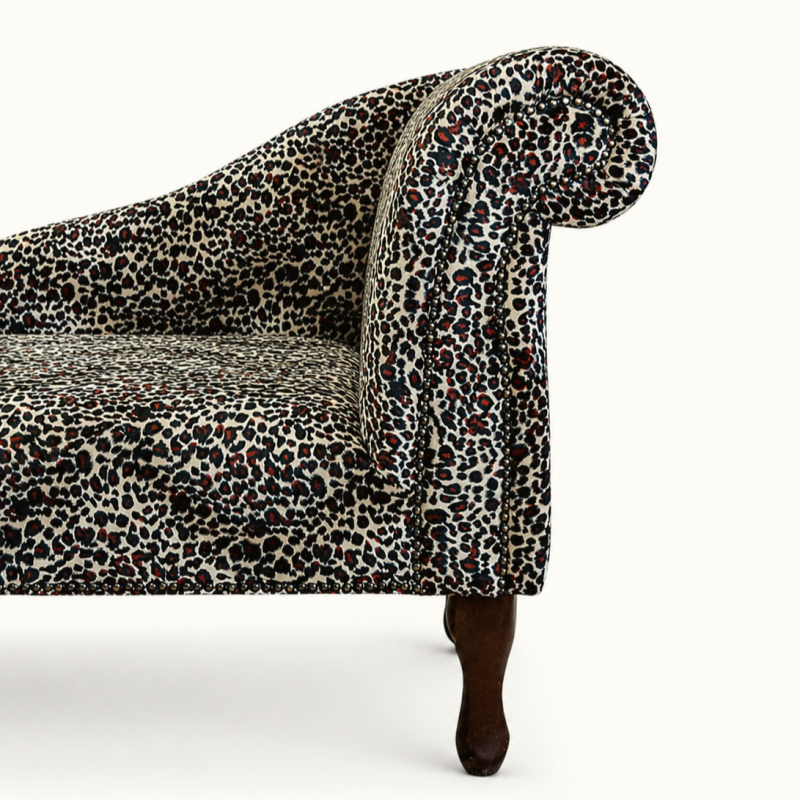 Mini Chaise Longue in Leopard Print Fabric with Studding | Beaumont Mini Chaise Longue in Leopard Print Fabric with Studding | Beaumont