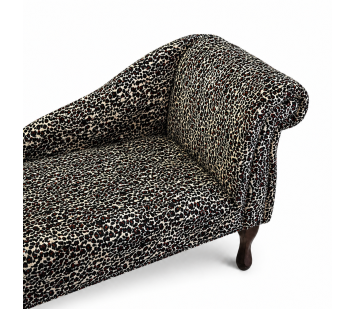 41" Mini Chaise Longue in a Leopard Print Velboa Faux Fur Fabric with Studding