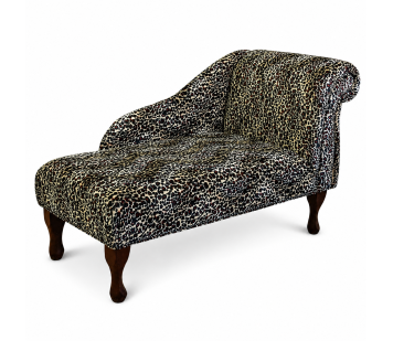 41" Mini Chaise Longue in a Leopard Print Velboa Faux Fur Fabric with Studding
