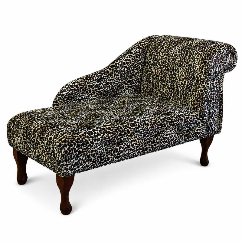 Mini Chaise Longue in Leopard Print Fabric with Studding | Beaumont Mini Chaise Longue in Leopard Print Fabric with Studding | Beaumont