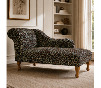 60" Large Chaise Longue in a Leopard Print Faux Fur Velboa Fabric