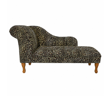 60" Large Chaise Longue in a Leopard Print Faux Fur Velboa Fabric