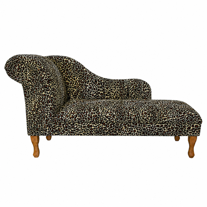 60" Large Chaise Longue in a Leopard Print Faux Fur Velboa Fabric