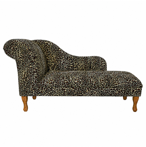 60" Large Chaise Longue in a Leopard Print Faux Fur Velboa Fabric