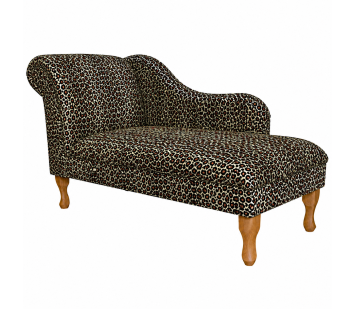 60" Large Chaise Longue in a Leopard Print Faux Fur Velboa Fabric