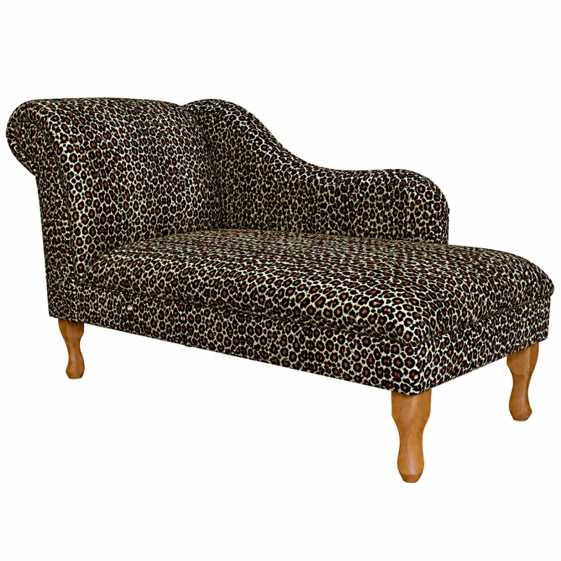 60" Large Chaise Longue in a Leopard Print Faux Fur Velboa Fabric