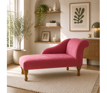 Right Facing 41" Chaise Longue in a Plush Flamingo Pink Fabric