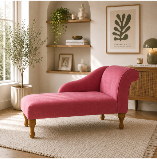 Right Facing 41" Chaise Longue in a Plush Flamingo Pink Fabric