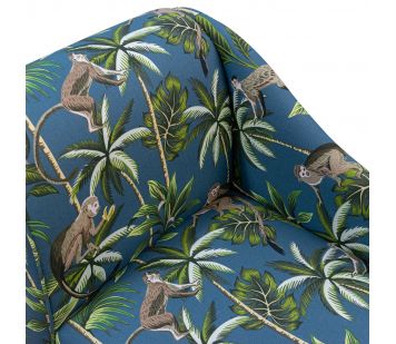 Left Facing 41" Chaise Longue in a Monkey Teal Print Fabric