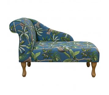 Left Facing 41" Chaise Longue in a Monkey Teal Print Fabric