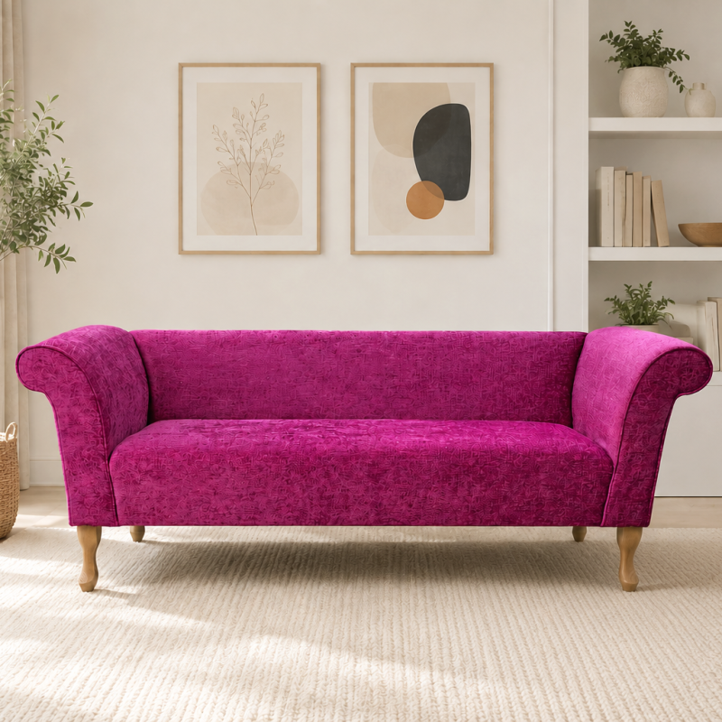 Clearance Compact 3 Seater Sofa in Carlton Fuchsia Fabric