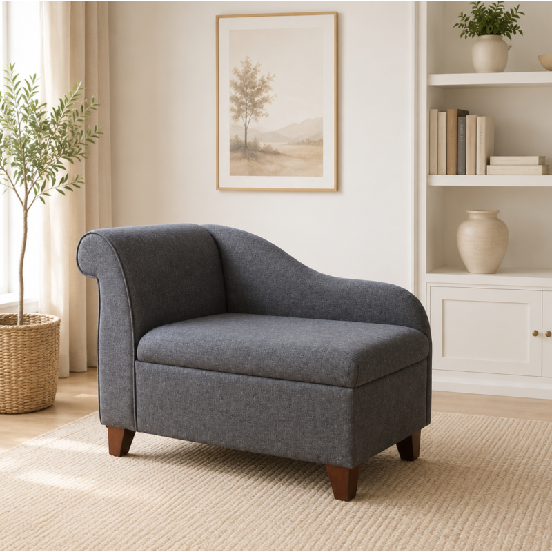 Clearance 41" Storage Chaise Longue in Grey Sawana Fabric Clearance 41" Storage Chaise Longue in Grey Sawana Fabric