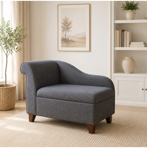 Clearance 41" Storage Chaise Longue in Grey Sawana Fabric