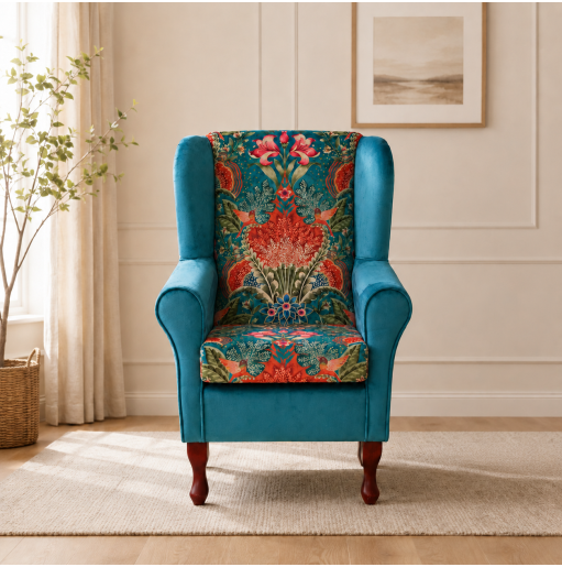 Clearance Standard Wingback Chair in a Combination Babooshka & Monaco Fabrics