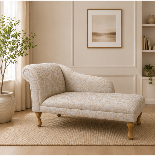 Clearance 52" Medium Chaise Longue in Woburn Medallion Gold Fabric