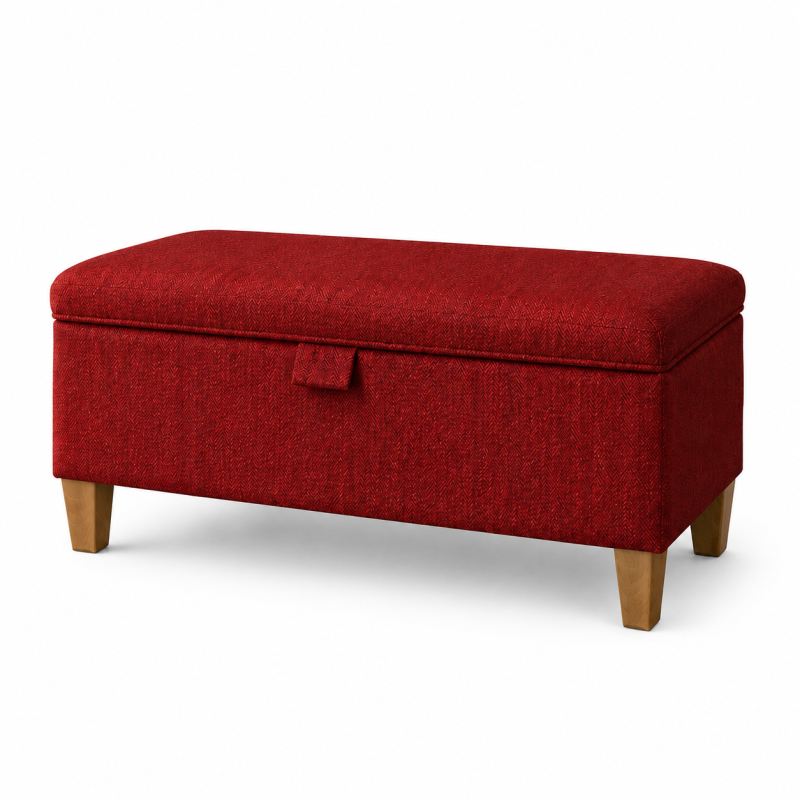 Clearance Storage Stool in Scenario Chilli Herringbone Chenille Fabrics