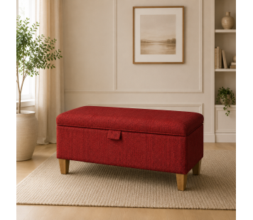 Clearance Storage Bench Stool in Scenario Chilli Herringbone Chenille Fabric