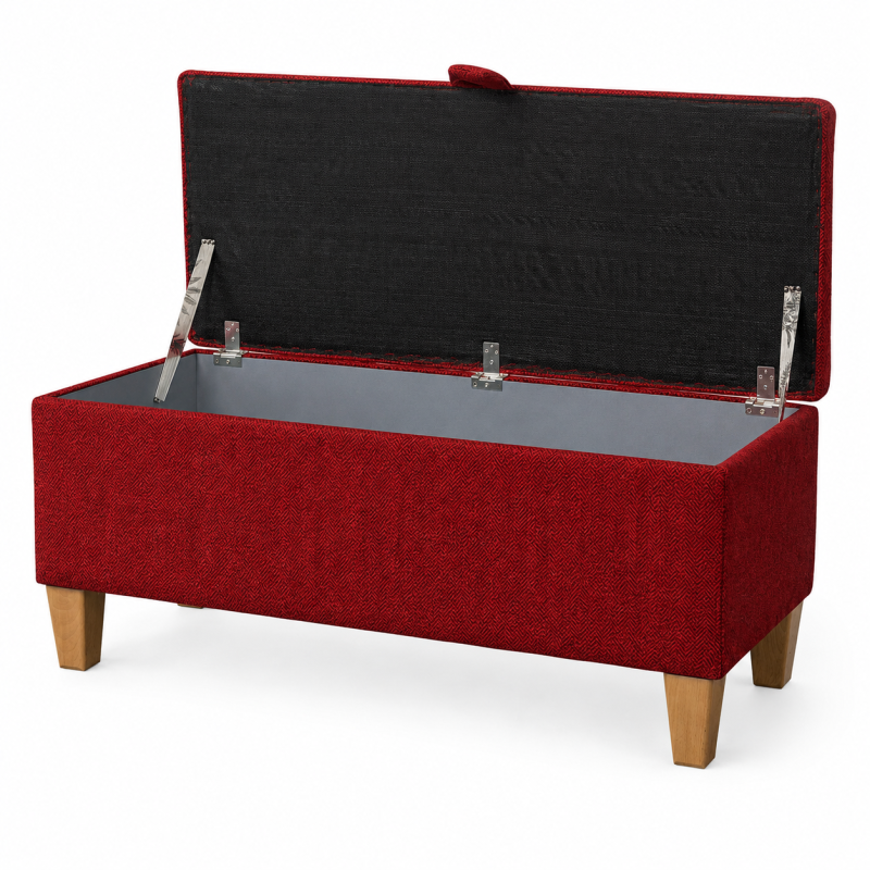 Clearance Storage Stool in Scenario Chilli Herringbone Chenille Fabrics