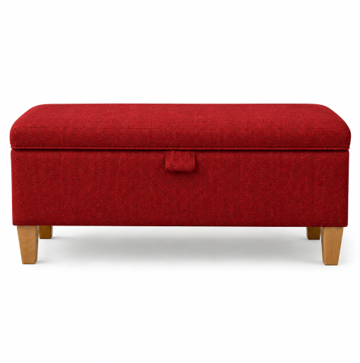 Clearance Storage Bench Stool in Scenario Chilli Herringbone Chenille Fabrics