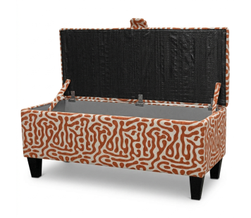 Clearance Storage Bench Stool in Rosso Fluid Orange Fabric