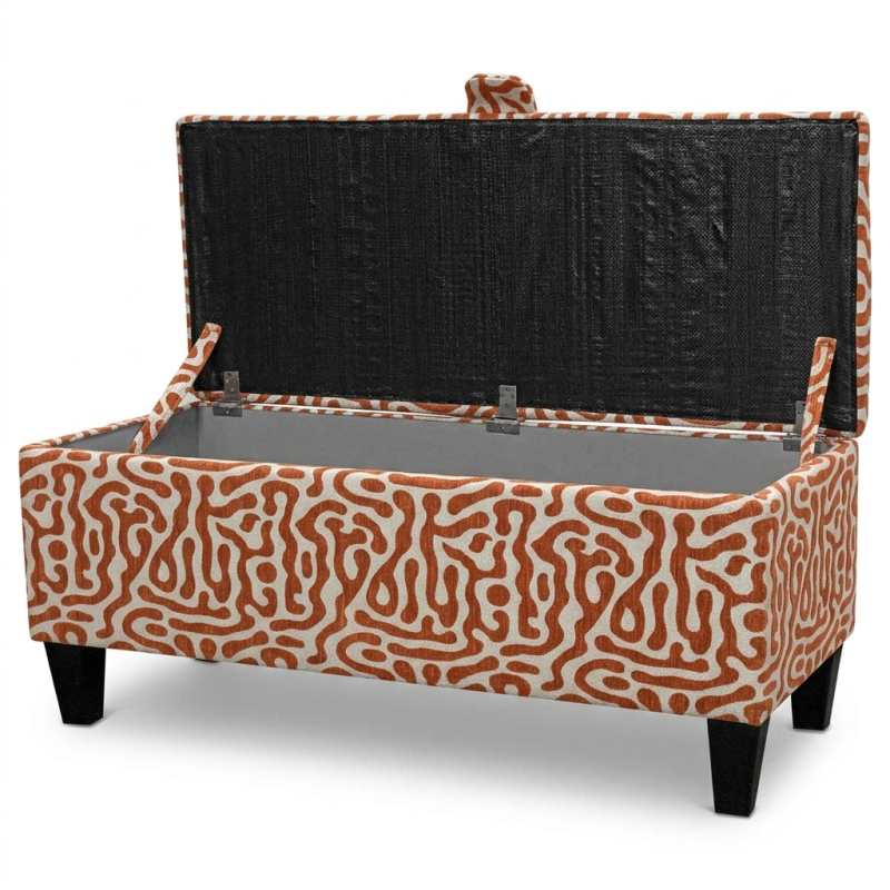 Clearance Storage Bench Stool in Rosso Fluid Orange Fabric