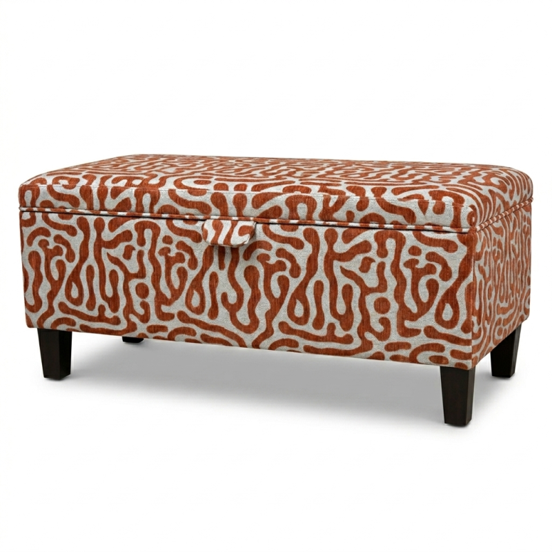 Clearance Storage Bench Stool in Rosso Fluid Orange Fabric