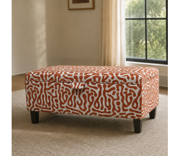 Clearance Storage Bench Stool in Rosso Fluid Orange Fabric