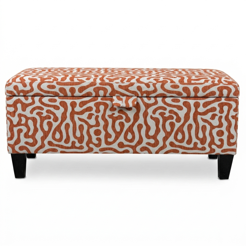 Clearance Storage Bench Stool in Rosso Fluid Orange Fabric