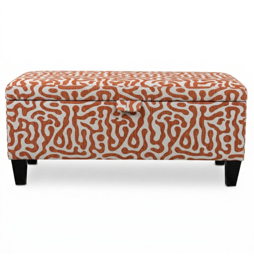Clearance Storage Bench Stool in Rosso Fluid Orange Fabric
