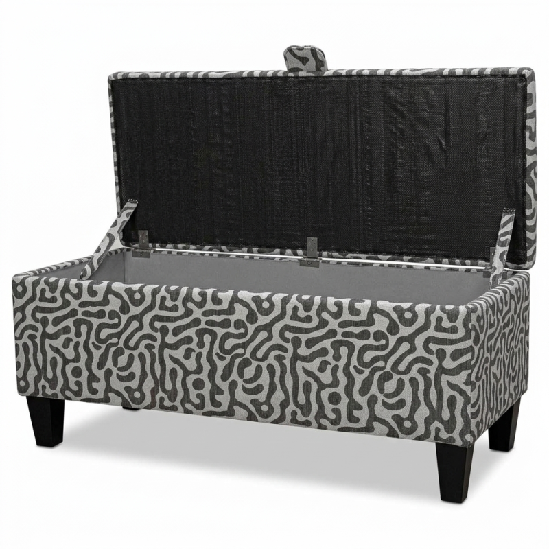 Clearance Storage Bench Stool in Rosso Fluid Grey Fabric