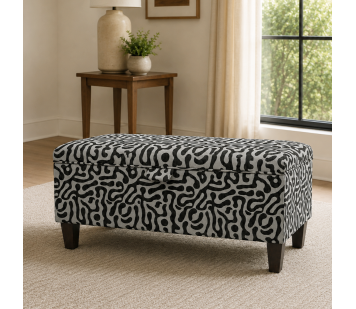 Clearance Storage Bench Stool in Rosso Fluid Grey Fabric