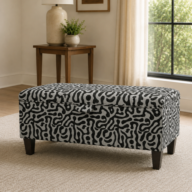 Clearance Storage Bench Stool in Rosso Fluid Grey Fabric