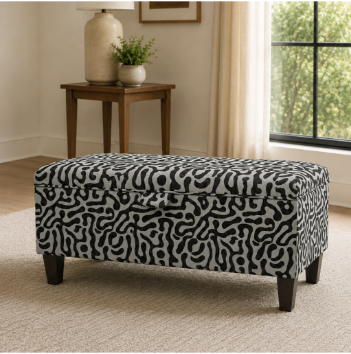 Clearance Storage Bench Stool in Rosso Fluid Grey Fabric