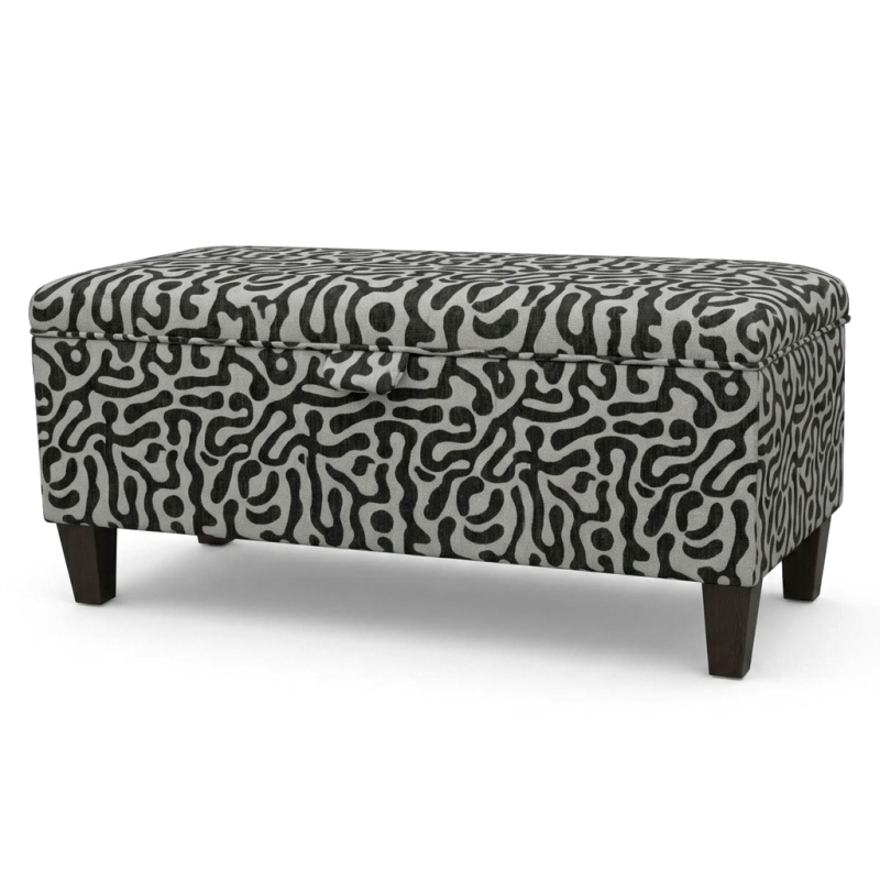 Clearance Storage Bench Stool in Rosso Fluid Grey Fabric