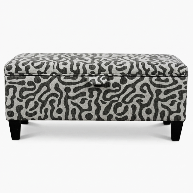 Clearance Storage Bench Stool in Rosso Fluid Grey Fabric