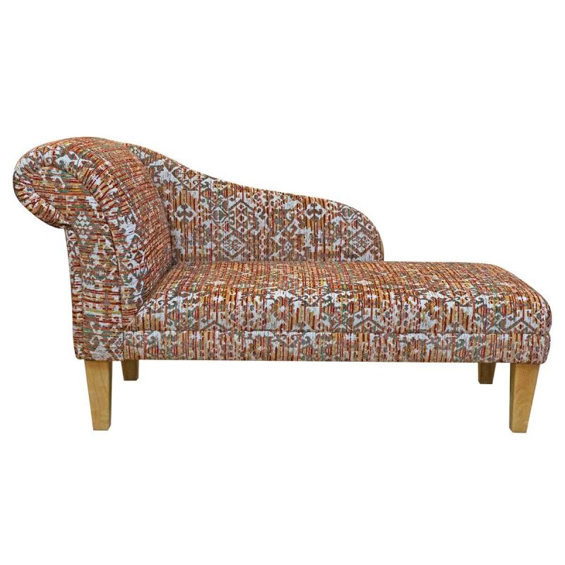 multi coloured damask fabric chaise longue