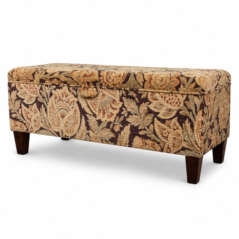 Clearance Storage Bench Stool in Chenille Floral Pattern Fabric