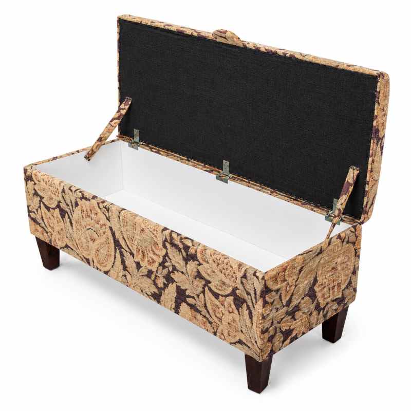 Clearance Storage Bench Stool in Chenille Floral Pattern Fabric